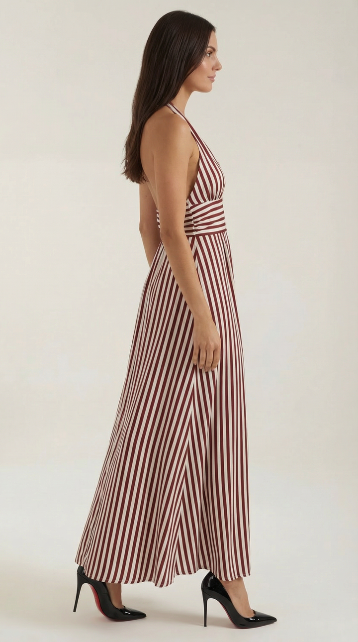 Striped V-neck Maxi Dress