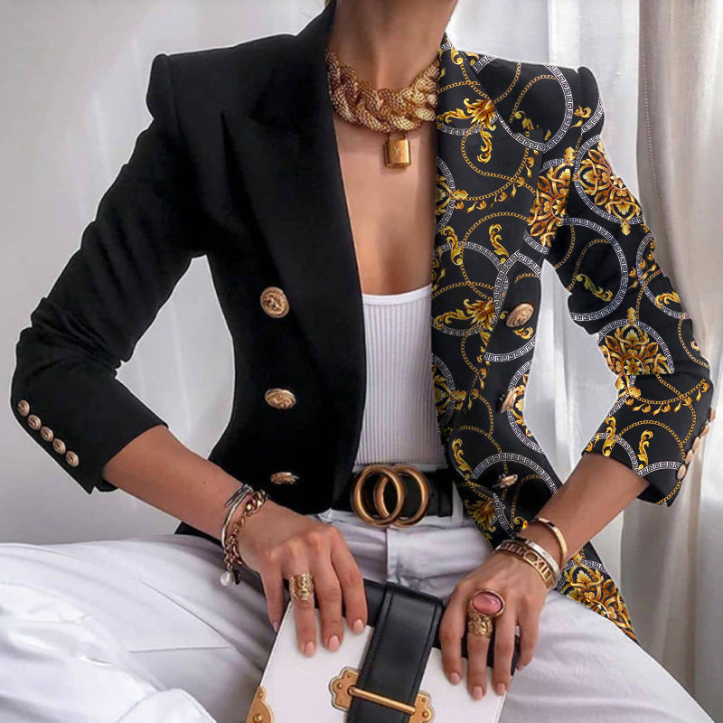 Women’s Contrast Panel Buttoned Work Blazer