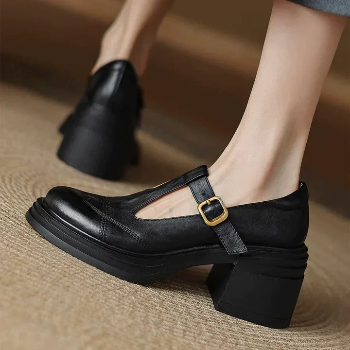 Classic Women’s Real Leather T-Strap Shoes