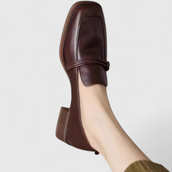 Retro Elegance Square Toe Real Leather Loafers