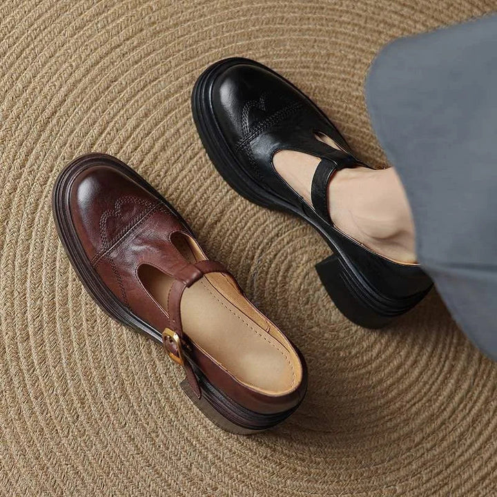 Classic Women’s Real Leather T-Strap Shoes