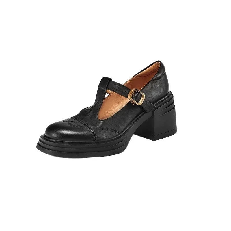 Classic Women’s Real Leather T-Strap Shoes