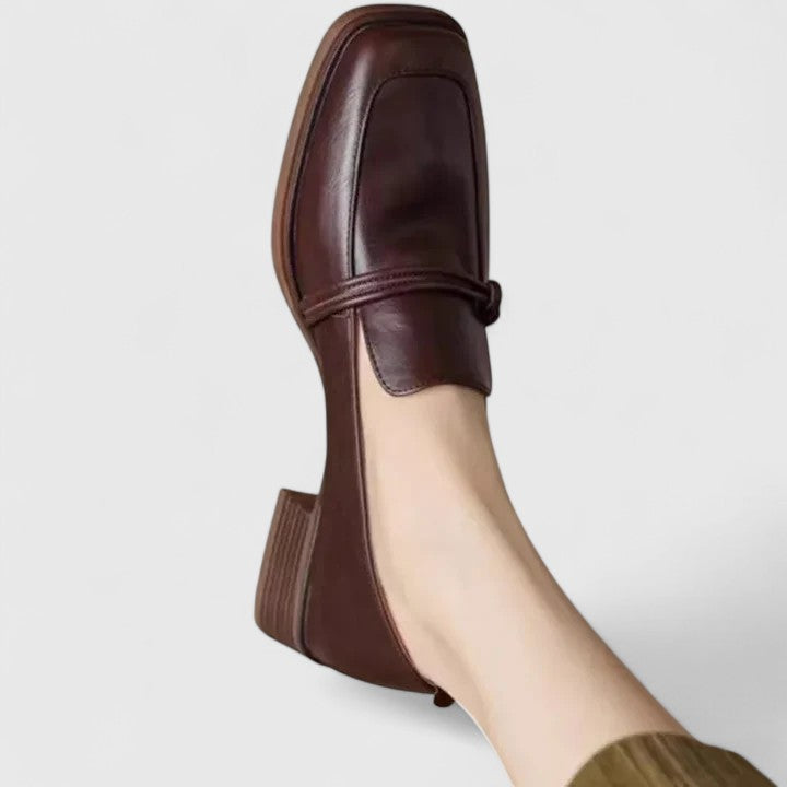 Retro Elegance Square Toe Real Leather Loafers