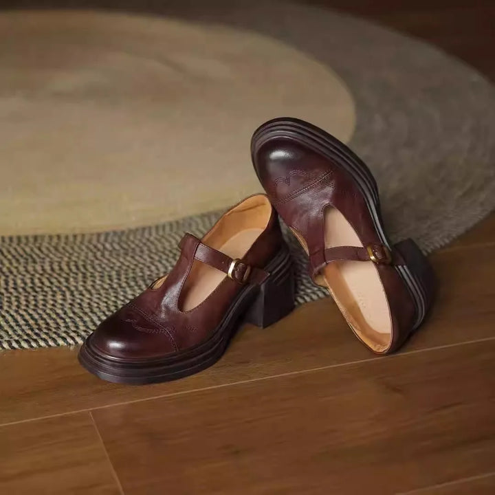 Classic Women’s Real Leather T-Strap Shoes