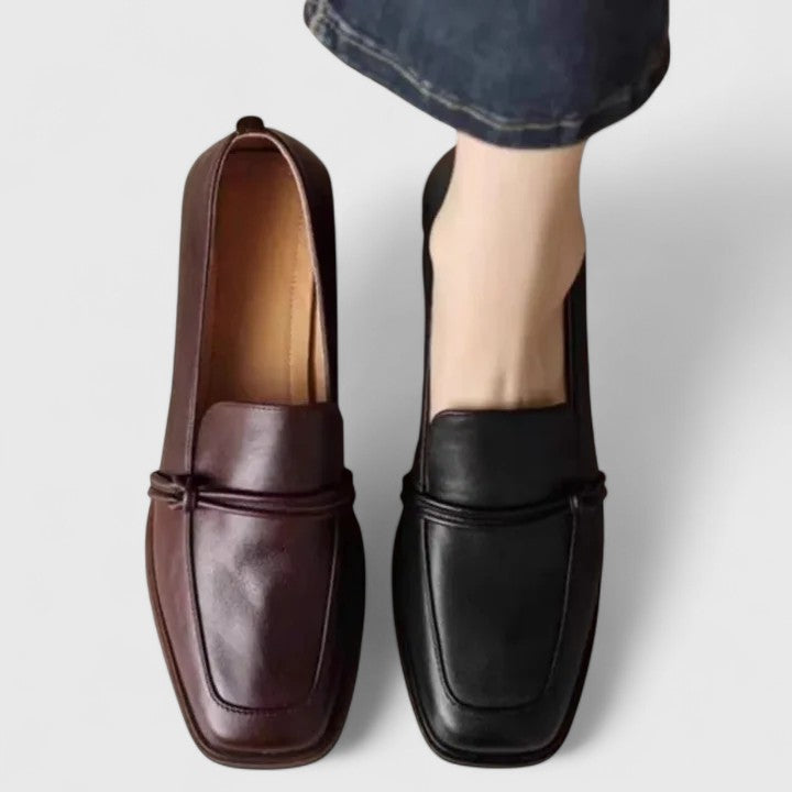 Retro Elegance Square Toe Real Leather Loafers