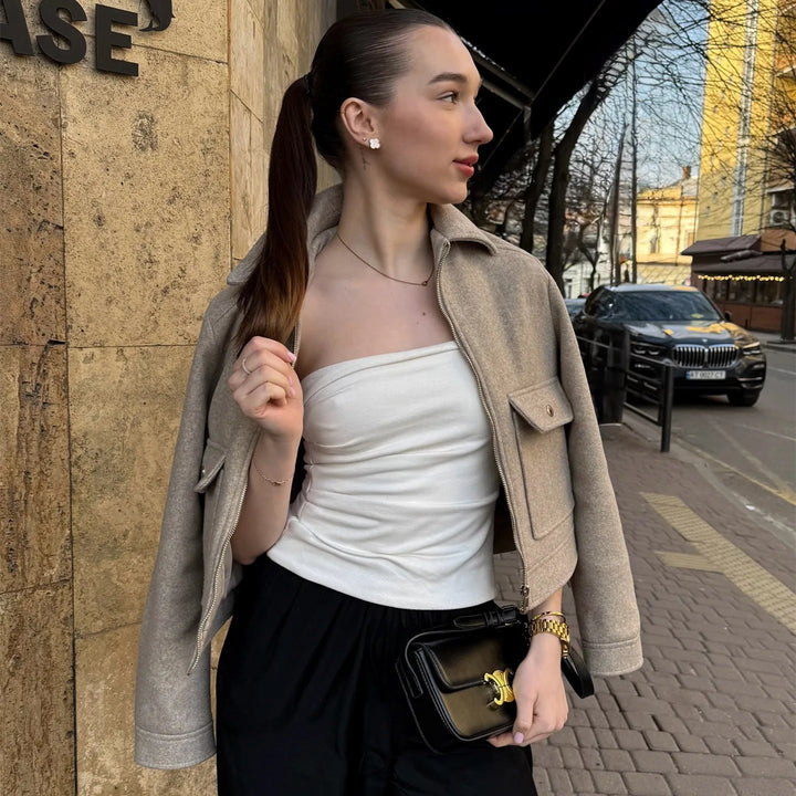 Women’s Zippered Wool Bomber Jacket