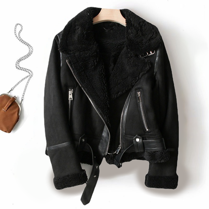 Women’s Chic Shearling-Lined Moto Jacket