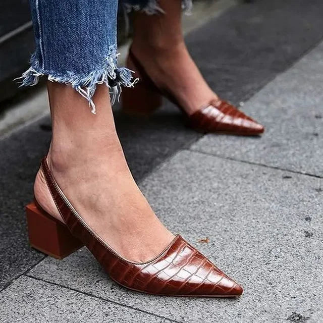 Women’s Elegant Spring Block Heel Real Leather Pumps