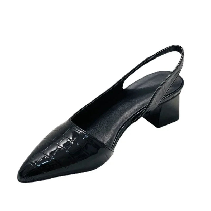 Women’s Elegant Spring Block Heel Real Leather Pumps
