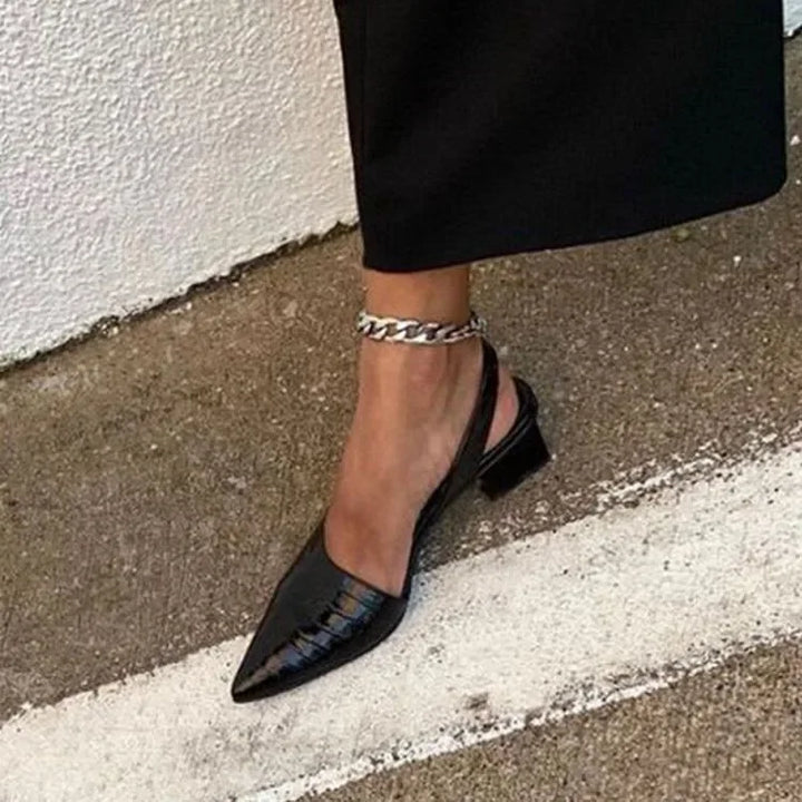 Women’s Elegant Spring Block Heel Real Leather Pumps