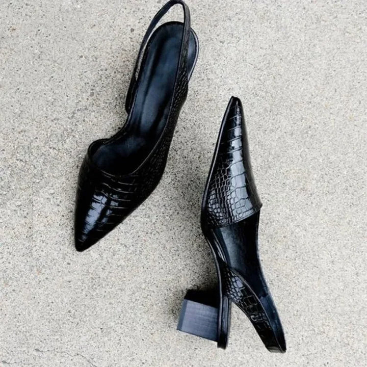 Women’s Elegant Spring Block Heel Real Leather Pumps