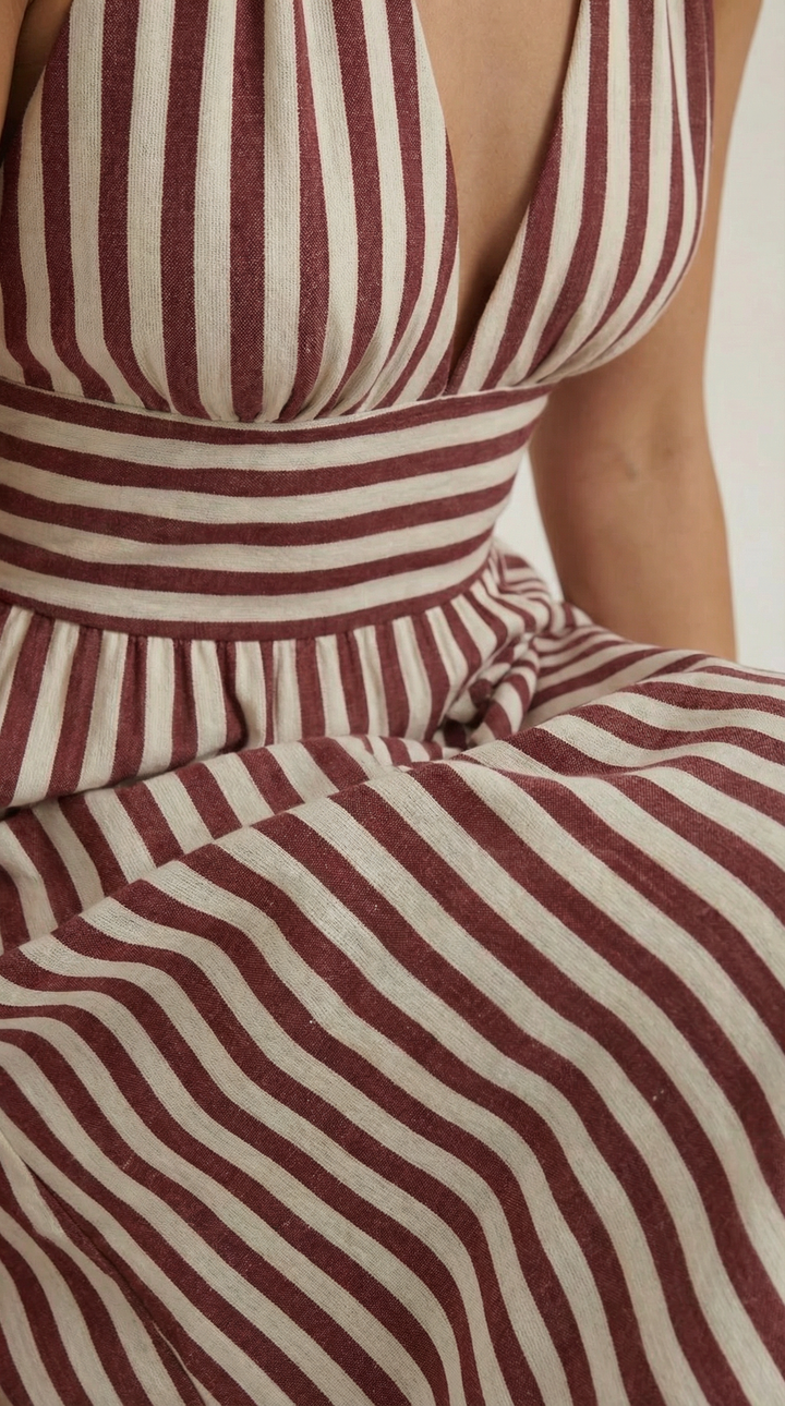 Striped V-neck Maxi Dress