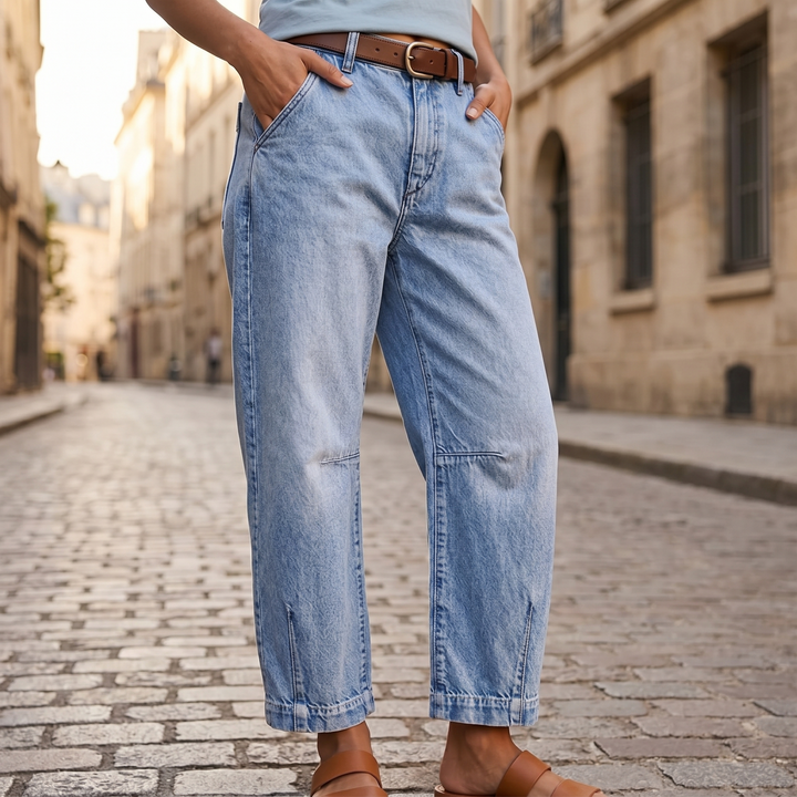 Lumière - High-Waisted Cropped Barrel Jeans