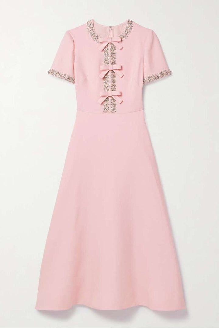 Bow with Crystal Embellished Midi Dress